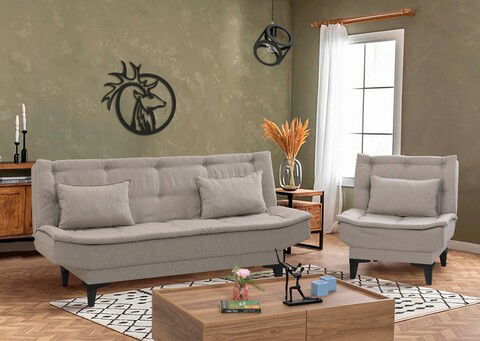 Set canapea extensibilă, Unique Design, 867UNQ1696, Lemn de carpen, Crem