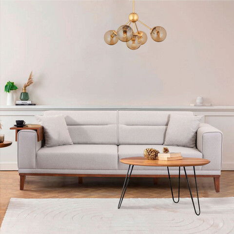 Canapea extensibila cu 3 locuri, Unique Design, 867UNQ1368, Lemn de carpen, Crem