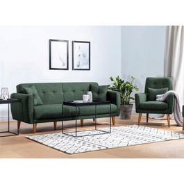 Set canapea extensibilă, Unique Design, 867UNQ1592, Lemn de carpen, Verde