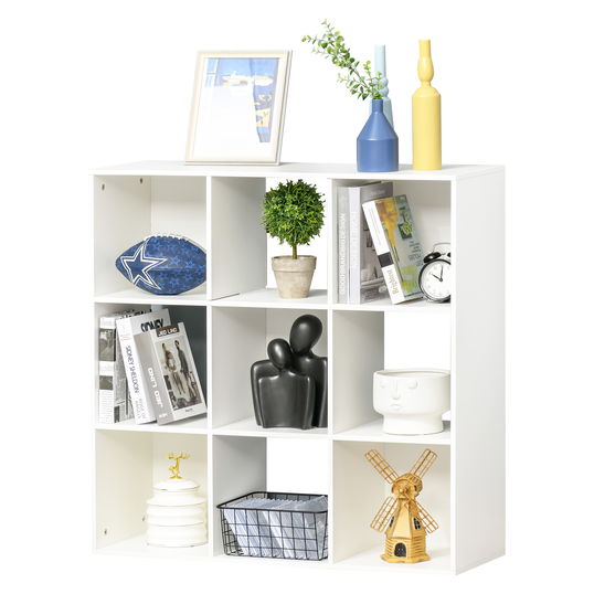 HOMCOM Biblioteca Albă pentru Casa si Birou, Raft cu Design Modern cu 9 Compartimente din Lemn, 91,5 x 29,5 x 91,5 cm