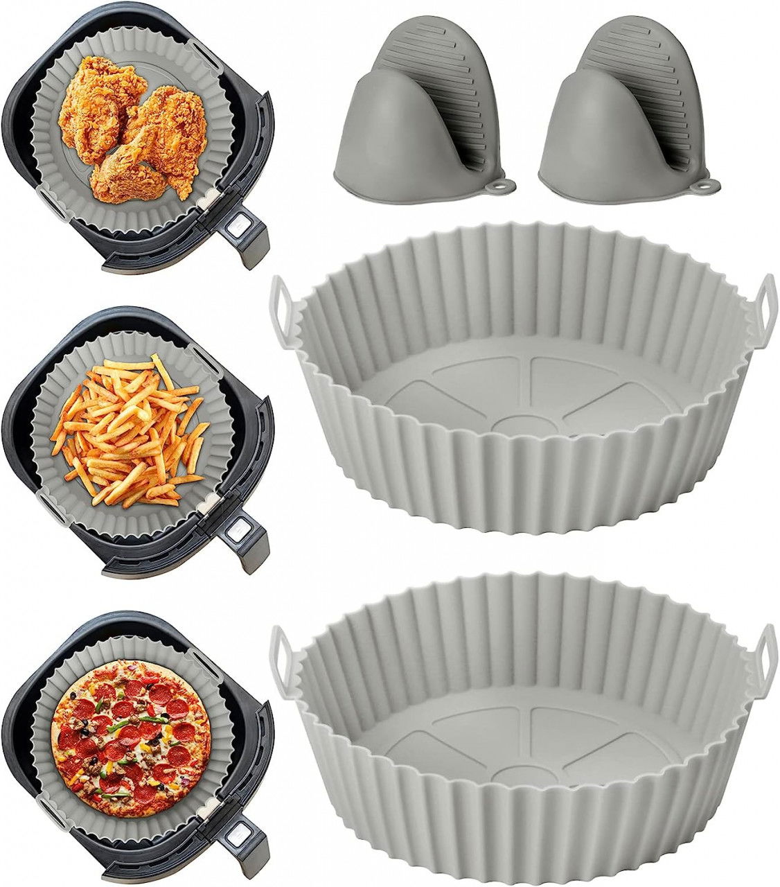 Set de 2 vase pentru friteuza cu aer AXNSATRE, silicon, gri, 22 x 17 x 5 cm