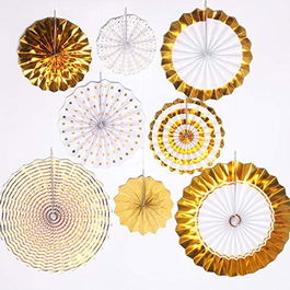 Set de 8 decoratiuni pentru petrecere ApisNest, hartie, auriu, 20/25/30/40 cm
