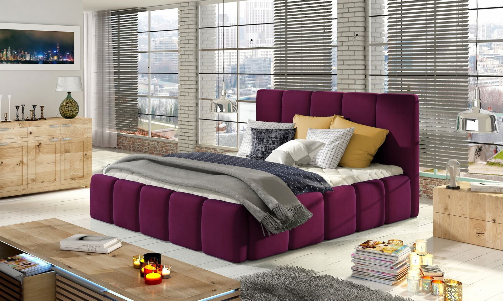 Pat rabatabil cu lada de depozitare, Edvis-200 x 160 cm-tapitat cu VelvetMat 04