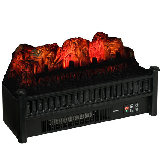 HOMCOM Set de Insertie pentru Șemineu Electric de 58 cm, Încalzitor de Pat cu Flacara Realista, cu Temperatura Reglabila, Protectie impotriva Supraincalzirii, Telecomanda,Negru