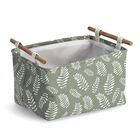 Cos pentru depozitare si organizare cu manere, din bumbac, poliester si lemn, Leaves Large Verde Olive, L35xl27xH20,5 cm