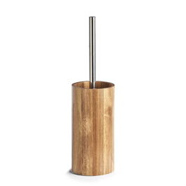 Perie de toaleta cu suport din lemn si plastic, Acacia Natural / Gri, Ø10xH36 cm
