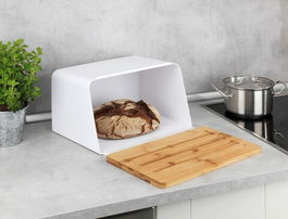 Cutie pentru paine, Wenko, Kubo, 35 x 26.5 x 20.5 cm, plastic/bambus, alb/maro