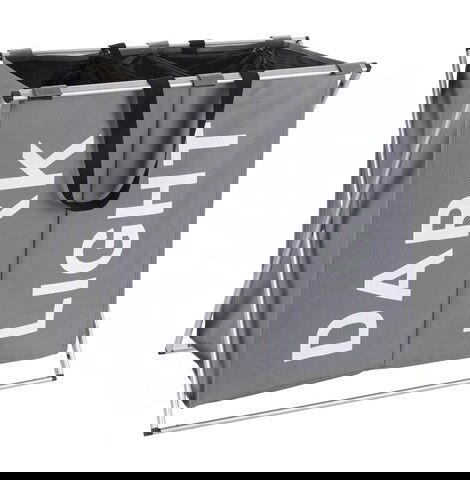 Cos pentru rufe cu 2 compartimente, Wenko, Duo Grey, 59 x 38 x 57 cm, 120 L, poliester/aluminiu, gri