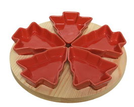 Set pentru servire gustari Tree, Decoris, 6 piese, portelan, rosu