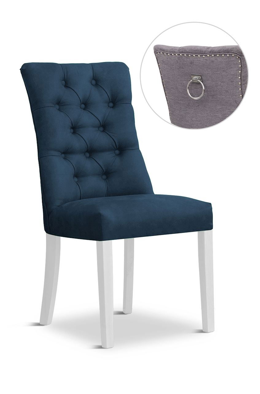 Scaun tapitat cu stofa si picioare din lemn, Lord II Velvet Bleumarin / Alb, l51xA62xH100 cm