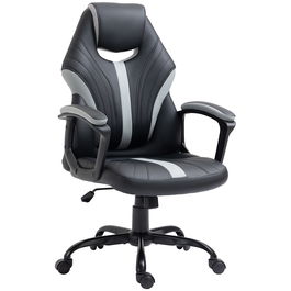 Vinsetto Scaun de Birou din Imitatie de Piele PU cu Inaltime Reglabila, Fotoliu Gaming Pivotant cu Functie de balansare, 63x70x104-112cm, Negru si Gri