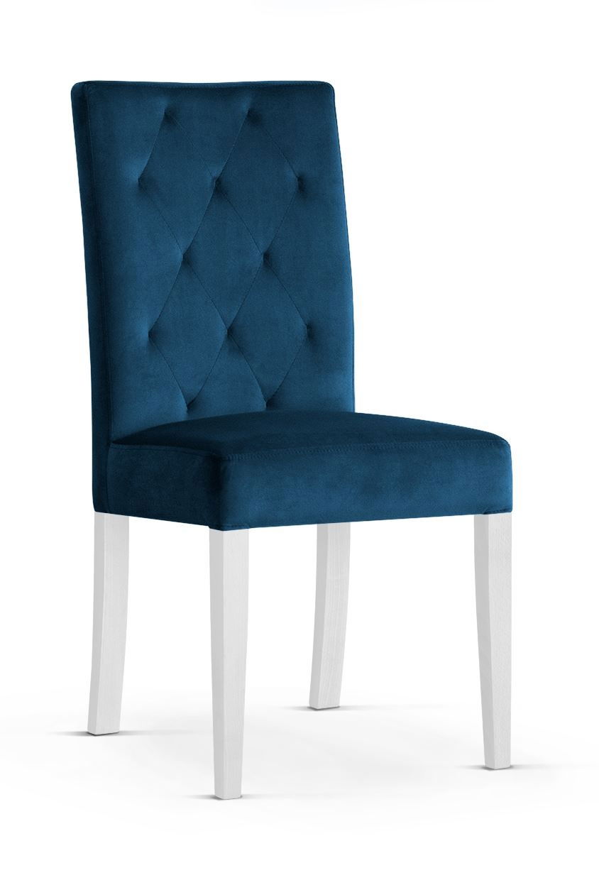 Scaun tapitat cu stofa si picioare din lemn, Orlando Bleumarin / Alb, l46xA65xH102 cm