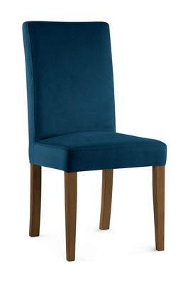 Scaun tapitat cu stofa si picioare din lemn, Willford Bleumarin / Nuc, l47xA60xH97 cm