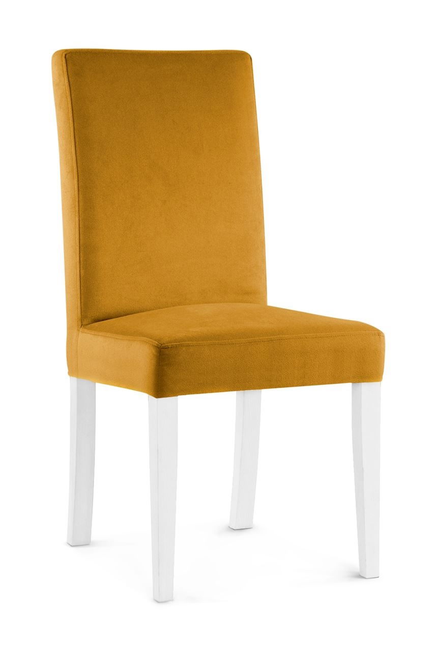 Scaun tapitat cu stofa si picioare din lemn, Willford Mustariu / Alb, l47xA60xH97 cm