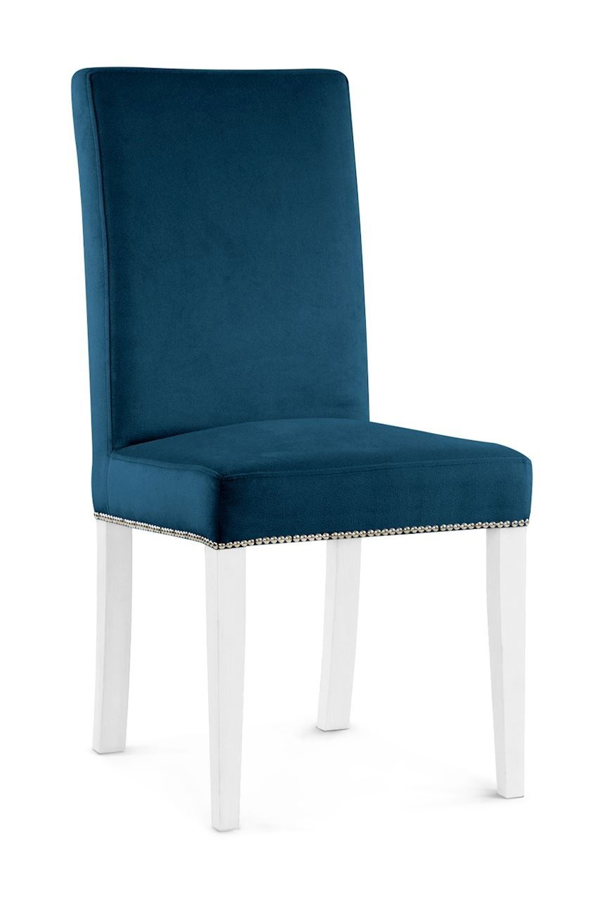 Scaun tapitat cu stofa si picioare din lemn, Willford II Bleumarin / Alb, l47xA60xH97 cm