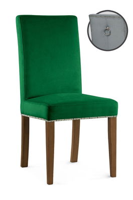 Scaun tapitat cu stofa si picioare din lemn, Willford III Verde / Nuc, l47xA60xH97 cm