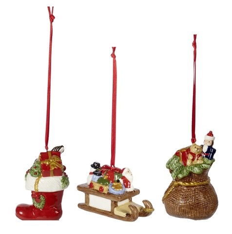 Set 3 globuri, Villeroy & Boch, Nostalgic Ornaments Christmas tree, 6.3 cm, portelan, pictat manual