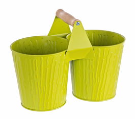 Suport pentru 2 ghivece, din metal, Bark Lime, L26xl13xH19,5 cm