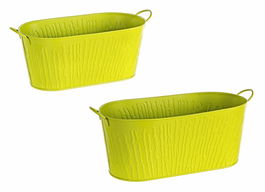Set 2 ghivece din metal, Bark Oval Lime, L32xl16xH13,5 / L28xl14,5xH12,5 cm
