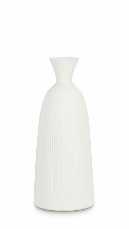 Vaza decorativa din ceramica, Striped C Alb, Ø14,3xH35 cm