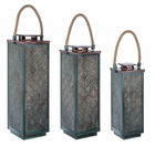 Set 3 felinare decorative din metal, Zaliki Square Verde, L16xl16xH46 cm / L18xl18xH57 cm / L21xl21xH67 cm