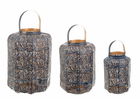 Set 3 felinare decorative din metal, Kaylie Bleumarin / Auriu, Ø14,5xH23,5 cm / Ø19,5xH31 cm / Ø26xH38,5 cm