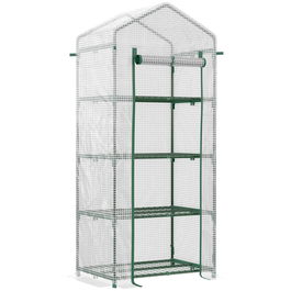 Outsunny Sera verticala cu etajera cu 4 rafturi, sera pentru balcon si terasa din otel si PE alb, 70x50x160cm