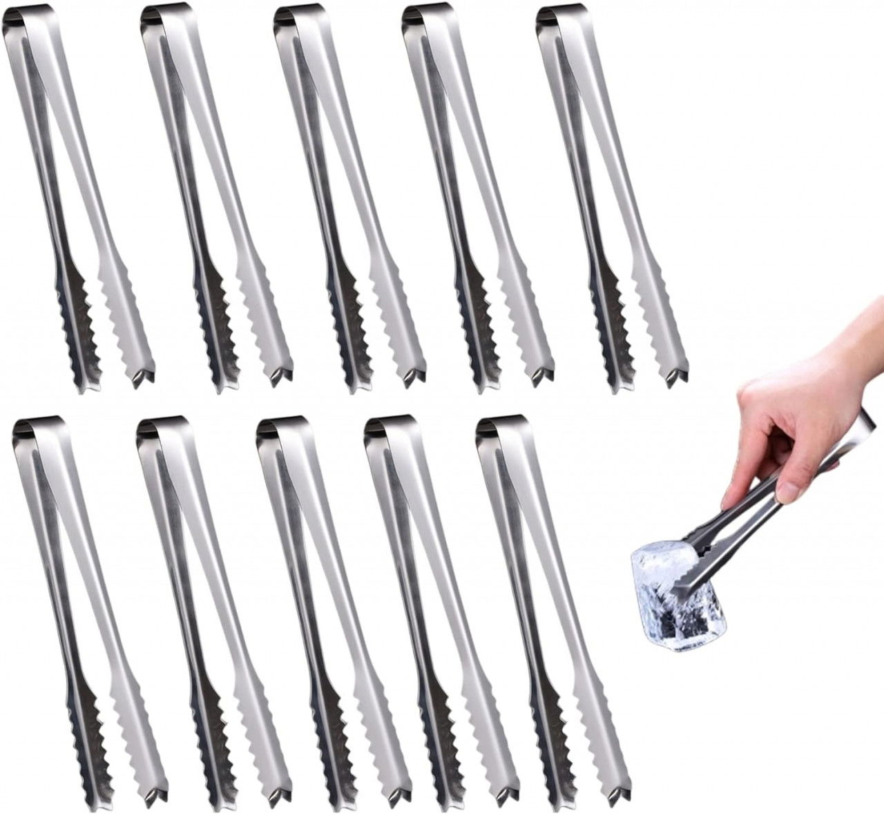 Set de 10 clesti pentru gheata MIOPEN, otel inoxidabil, argintiu, 15 x 1.5 cm