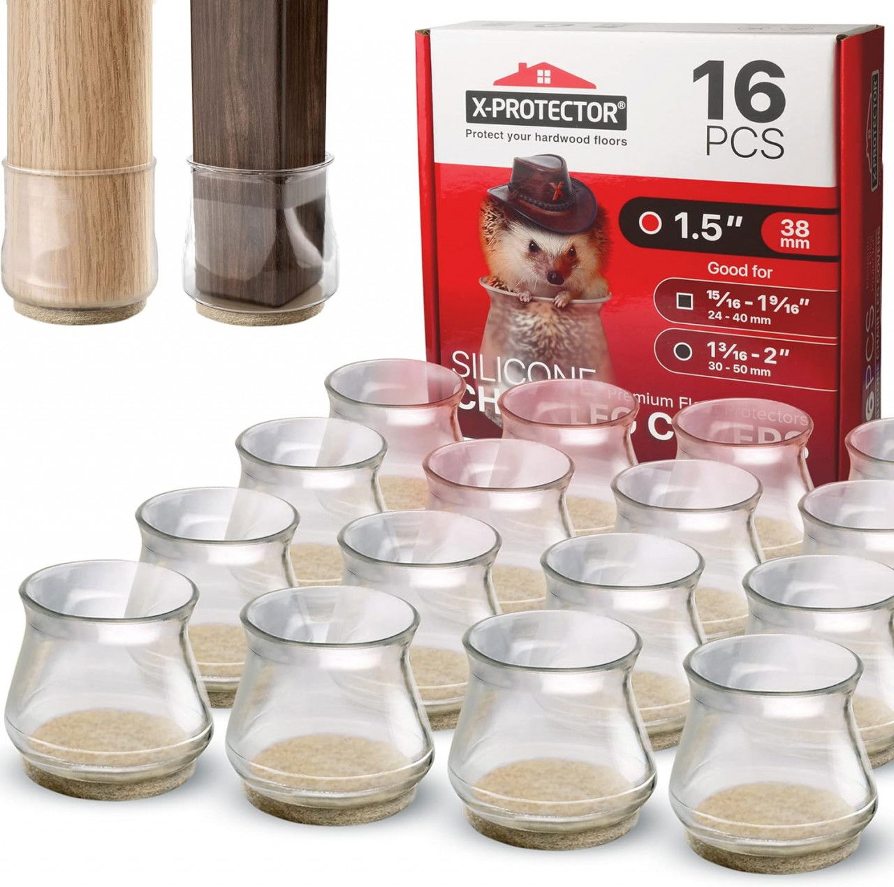 Set de 16 protectii pentru picioare de mobilier X-Protector, silicon/pasla, bej, 24-50 mm