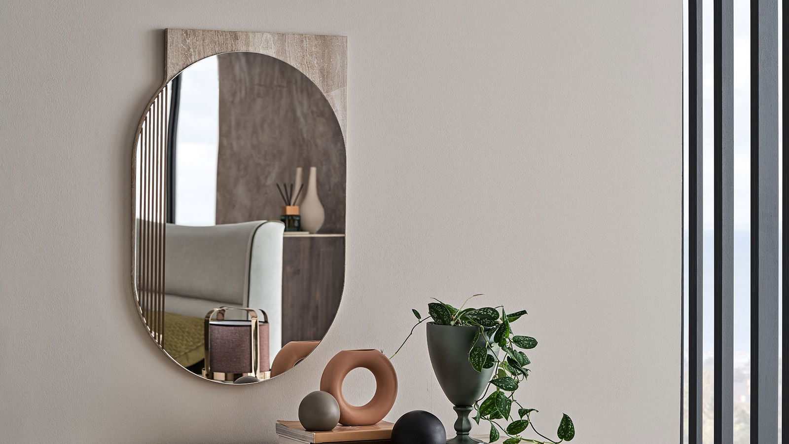 Oglinda decorativa din pal, Piero Natural, l55,2xH85 cm