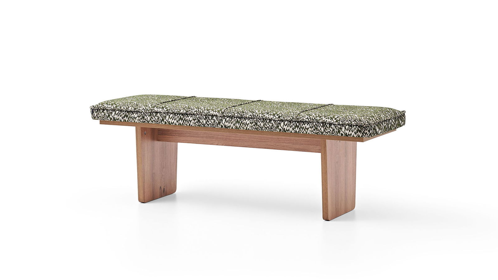 Banca tapitata cu stofa si picioare din lemn, Solid Verde / Natural, l132xA46,5XH43 cm