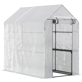 Outsunny Sera Cabina, Sera Portabila pentru Cresterea Plantelor si Florilor in Aer Liber, cu Usa Rulabila si 4 Rafturi, Alb,120x186x190cm