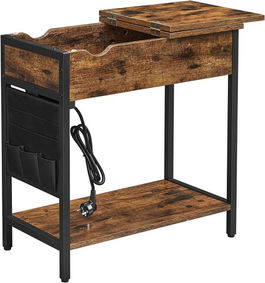 Masuta cu priza si plat pliabil Vasagle, 60 x 31.5 x 60 cm, PAL/otel, maro rustic