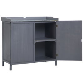 Outsunny Dulap pentru Exterior din Lemn de Brad cu Blat de Lucru din Metal Zincat si 2 Rafturi pentru Scule, 98x48x95.5 cm, Gri