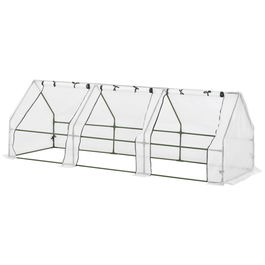 Outsunny Sera de Gradina tip Tunel din PE pentru Plante si Flori cu Margini Extinse si Usi cu Fermoar 295x100x80 cm, Alb lucios