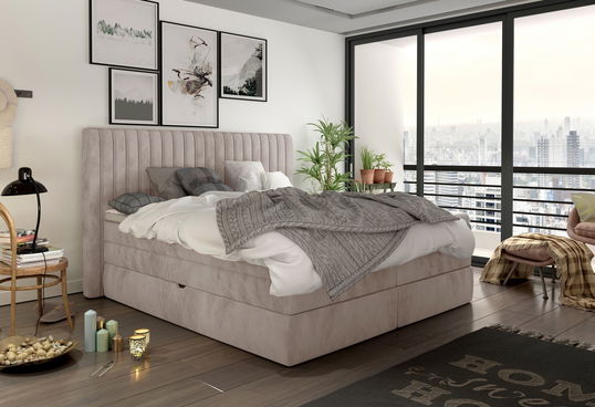 Pat rabatabil cu lada de depozitare, Mina Boxspring-200 x 180 cm, tapitat cu Riviera 81