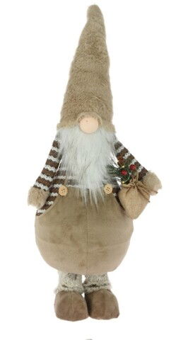 Decoratiune luminoasa Boy Gnome w bag, 18x21x61 cm, plus, maro/alb