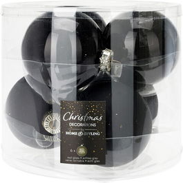 Cutie cu 6 globuri Christmas Glam, Ø8 cm, sticla, negru