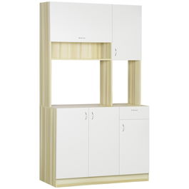 HOMCOM Dulap de bucatarie cu 4 usi, 3 dulapuri, sertar, dulap de perete si raft din placi aglomerate, 102x48x180cm, alb si culoarea lemnului