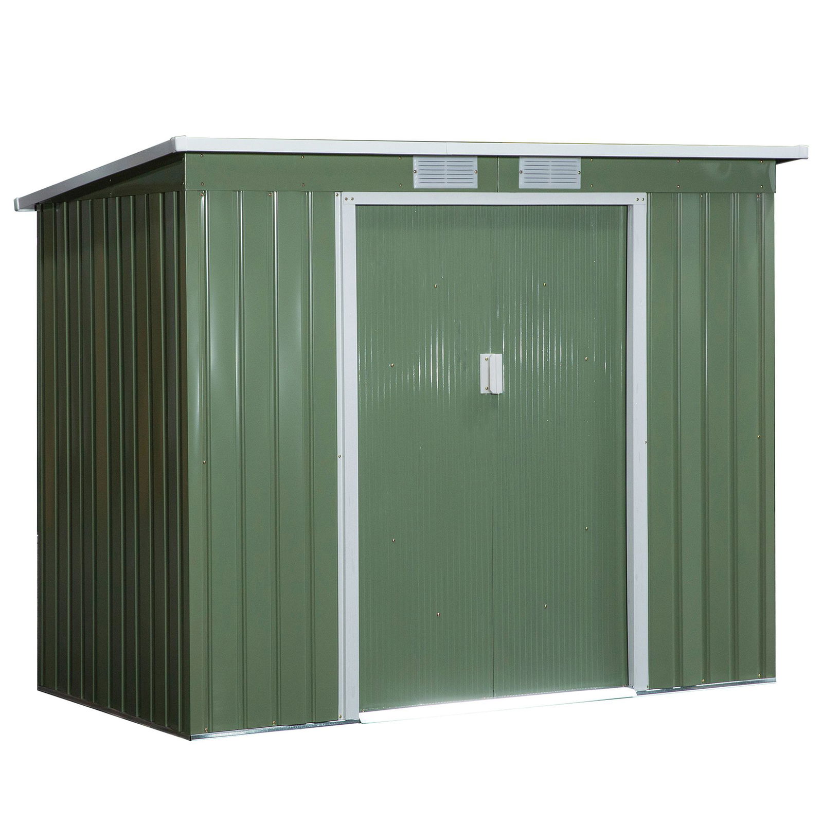 Outsunny Magazin de gradina din otel cu acoperis inclinat, usa glisanta dubla si orificii de aerisire, 213x130x173 cm | AOSOM RO