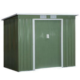 Outsunny Magazin de gradina din otel cu acoperis inclinat, usa glisanta dubla si orificii de aerisire, 213x130x173 cm | AOSOM RO