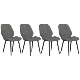 HOMCOM Set de 4 Scaune pentru Camera de Luat Masa, Scaune de Bucatarie cu Tapiterie din Material Textil din Catifea cu Picioare Metalice Solide pentru Camera de Luat Masa, Camera de Zi, Salon, Gri