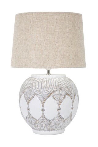 Lampa de masa, Atene, Mauro Ferretti, 1 x E27, 40W, Ø38 x 59 cm, polirasina/fier/textil, alb antic/maro