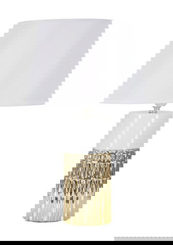 Lampa de masa, Glam Elegant, Mauro Ferretti, 1 x E27, 40W, Ø30 x 48.5 cm, ceramica/fier/textil, alb/auriu