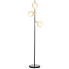 HOMCOM Lampa de Podea de 3 Lumini pentru Camera de Zi cu Abajur Glob din Sticla, Lampa Moderna Independenta pentru Dormitor, (Becul nu este inclus), Gri