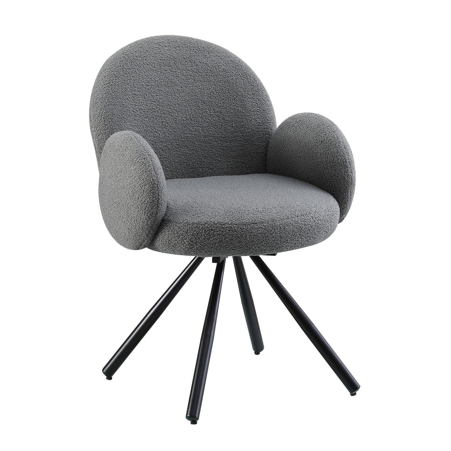 Scaun rotativ tapitat cu stofa boucle si picioare metalice, Crown Gri, l63xA60xH86 cm