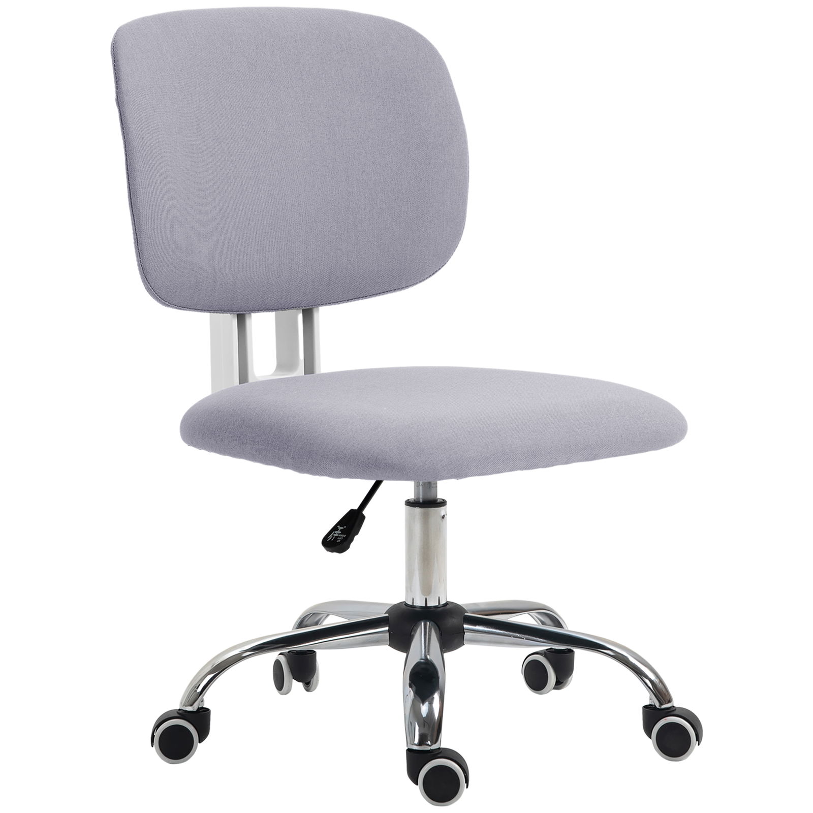 Vinsetto Scaun de Birou fara Brate, Scaun de Birou pentru Calculator din Material Textil cu Inaltime Reglabila, Roti Pivotante, Spatar Median, Gri