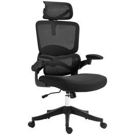 Vinsetto Scaun pentru Birou cu Spatar Reglabil, Tetiera si Cotiere, Suport Lombar, Scaun de Birou Ergonomic cu Functie de Rotire, Negru | Aosom RO