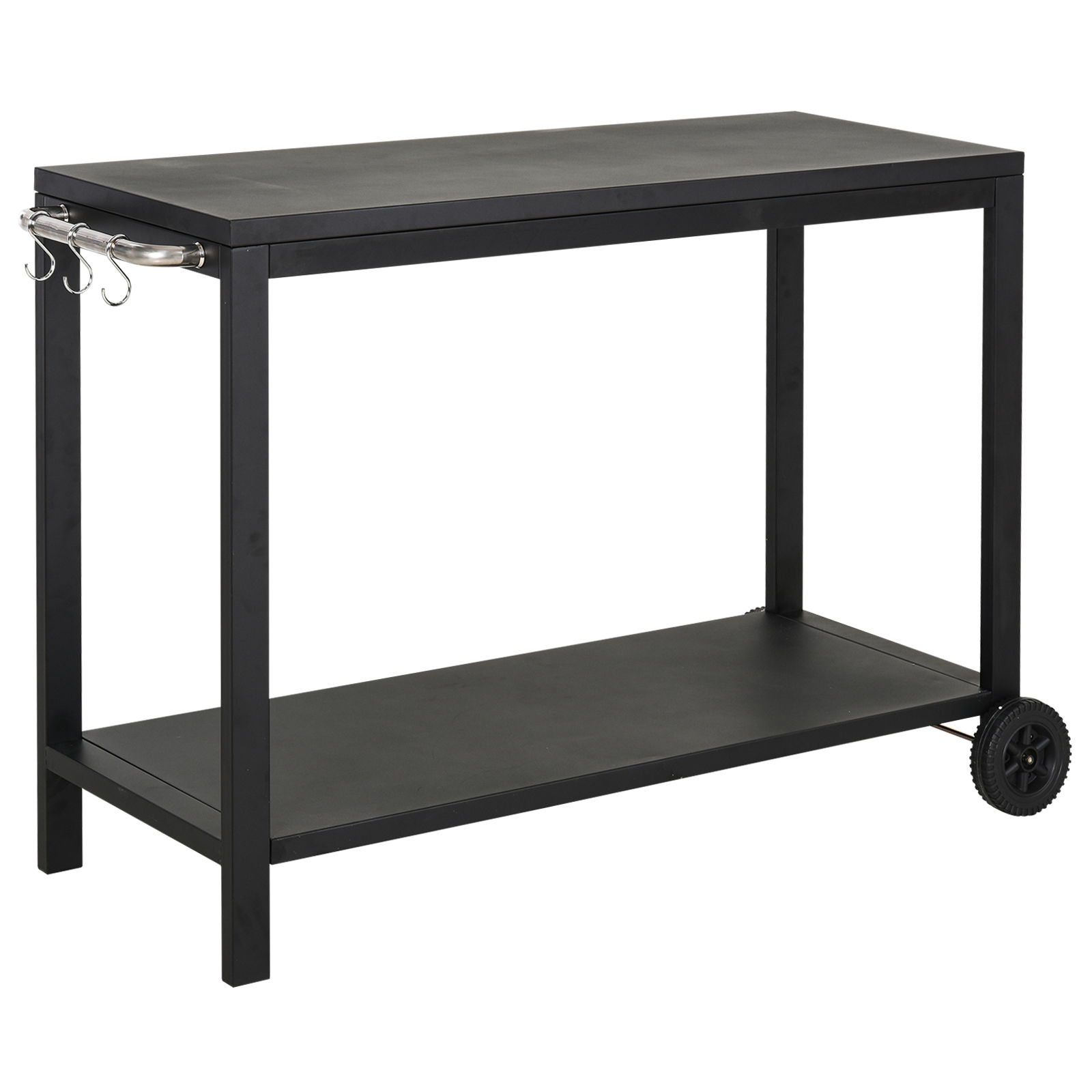 HOMCOM Carucior de Bucatarie cu 2 Niveluri cu Manere si Carlige Laterale, Carucior de Depozitare din Otel, 128x46.5x86.5 cm, Negru | Aosom RO