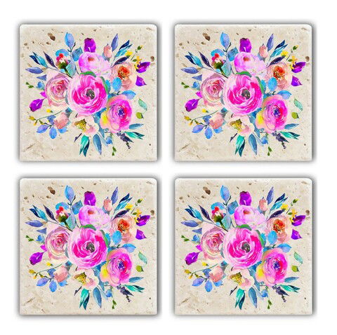 Set suporturi de pahare, Taylor, 366TYR1137, Piatra, 10 x 10 x 1 cm (4 piese), Multicolor